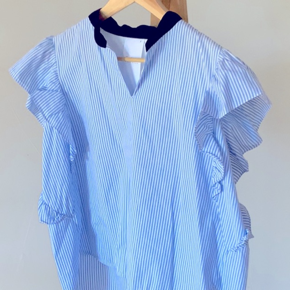 Ruffled pinstriped blouse